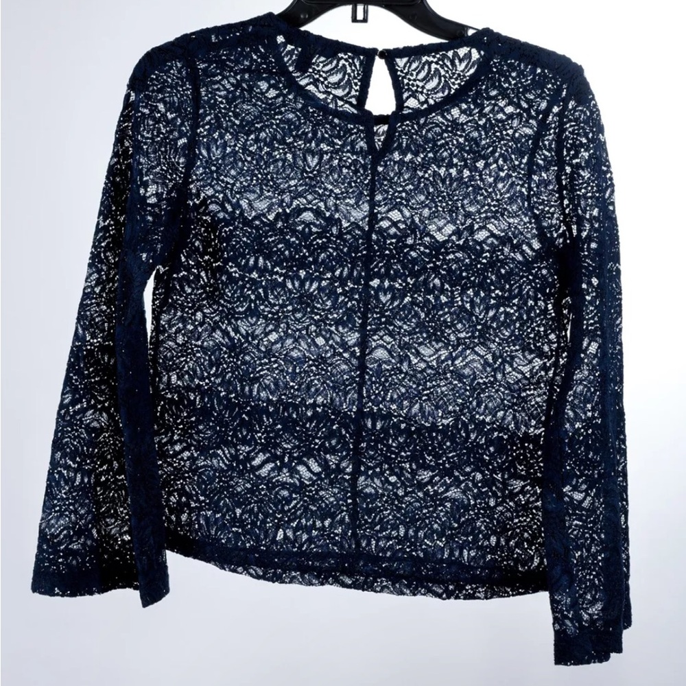 Banana Republic Women’s Shirt XS Petite Navy Blue Lace Long Sleeve Sheer